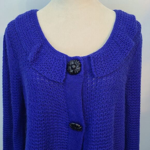 R.Q.T. Colbolt Blue Wool Blend 2 Button Knit Cardigan Sweater Womens M Elegant - Picture 5 of 10